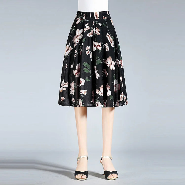 Womens High Elastic Waist Pleated Chiffon Wide Leg Culottes
