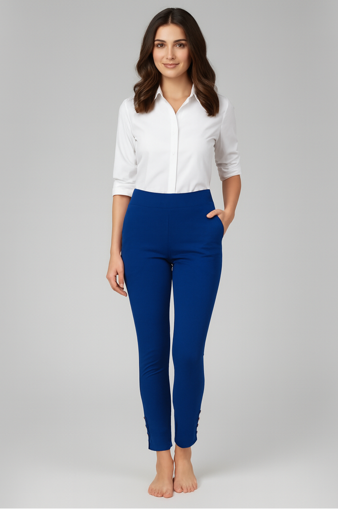 Crimson SleekFlex Button-Hem Stretch Potli Pants