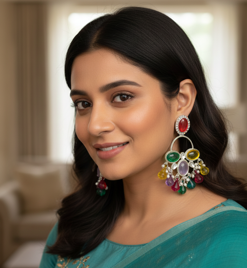 Zyra Bloom Rainbow Gem Chandelier Earrings