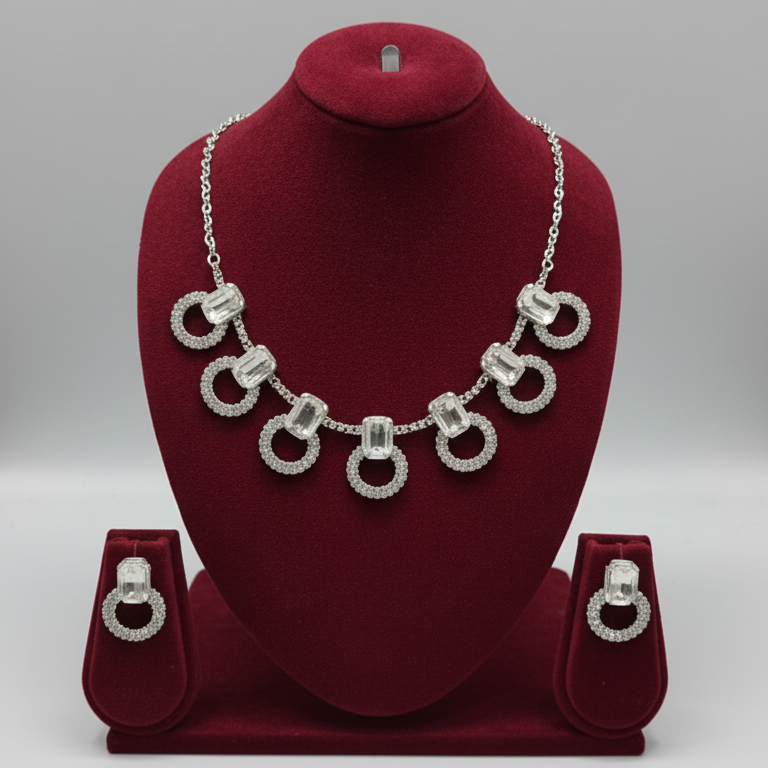 Zyra Bloom Silver Maharani Haar Set