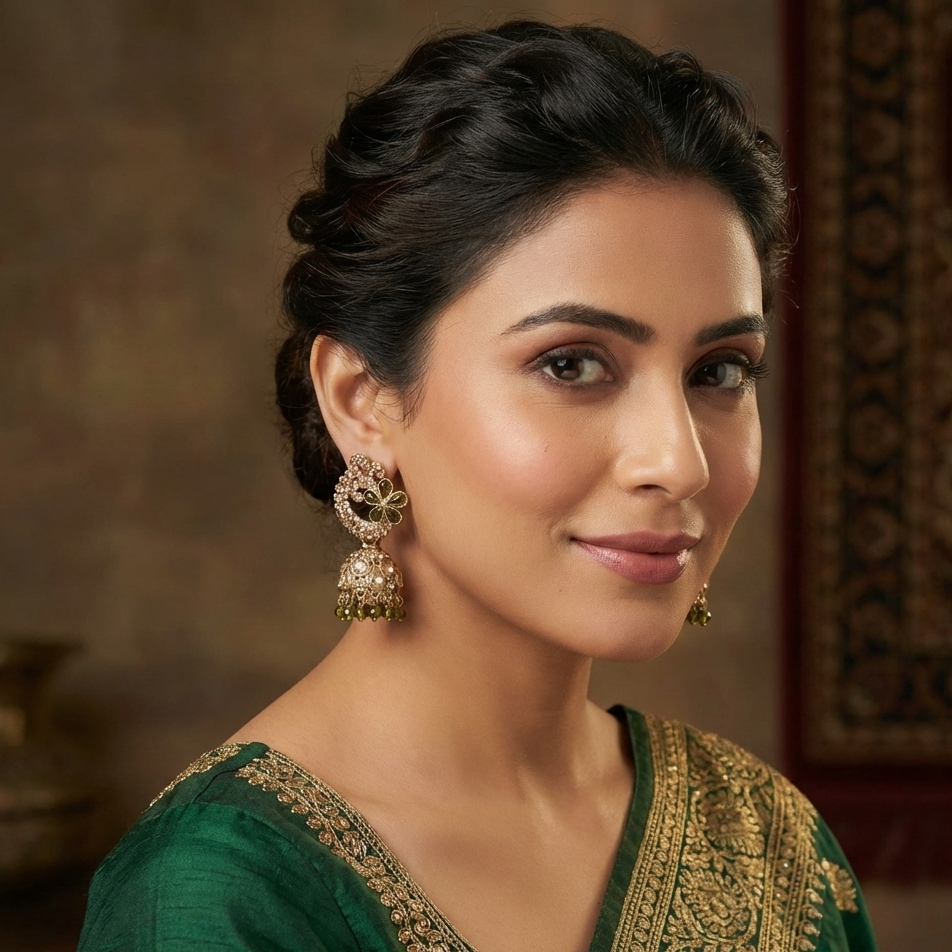 ZyraBloom Emerald Crescent Jhumka