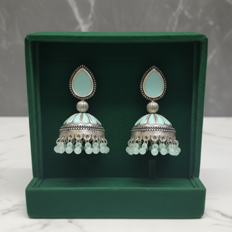 ZyraBloom Aqua Noor Traditional Jhumka