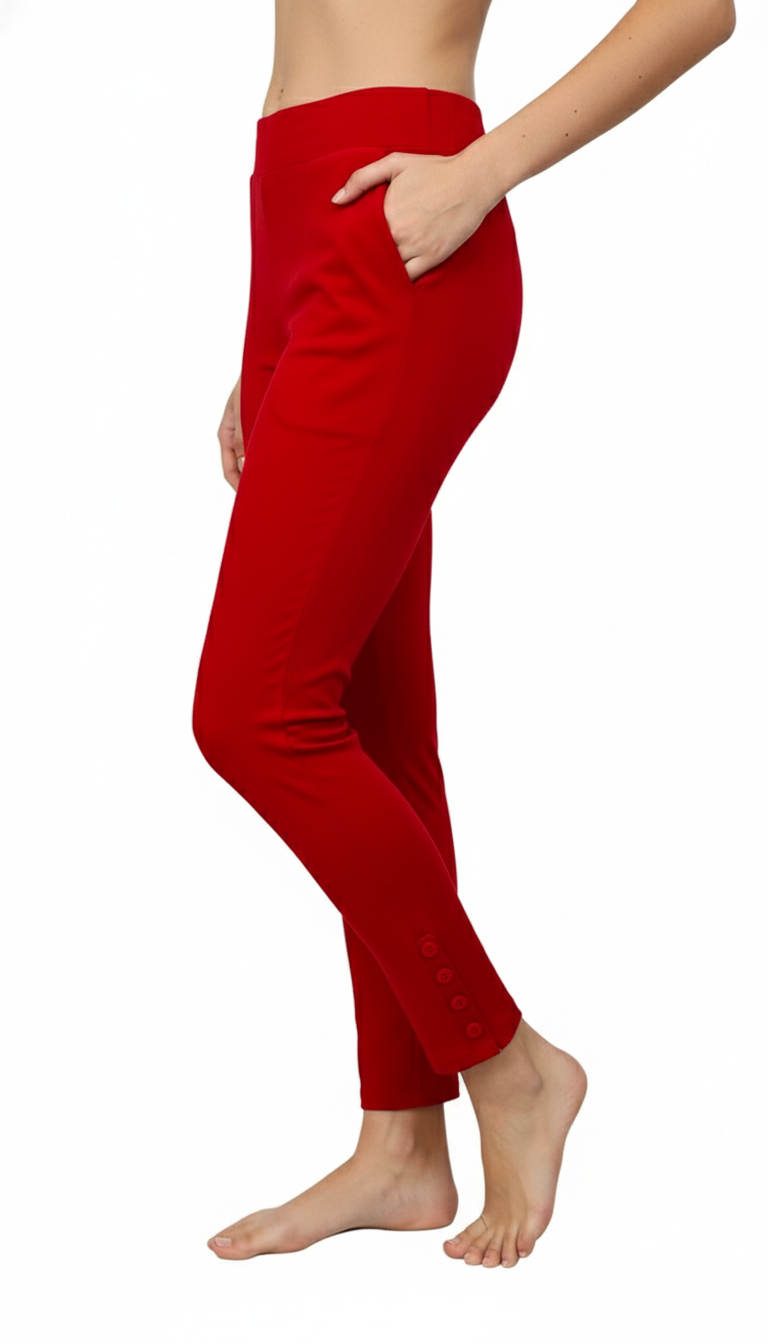 Crimson SleekFlex Button-Hem Stretch Potli Pants