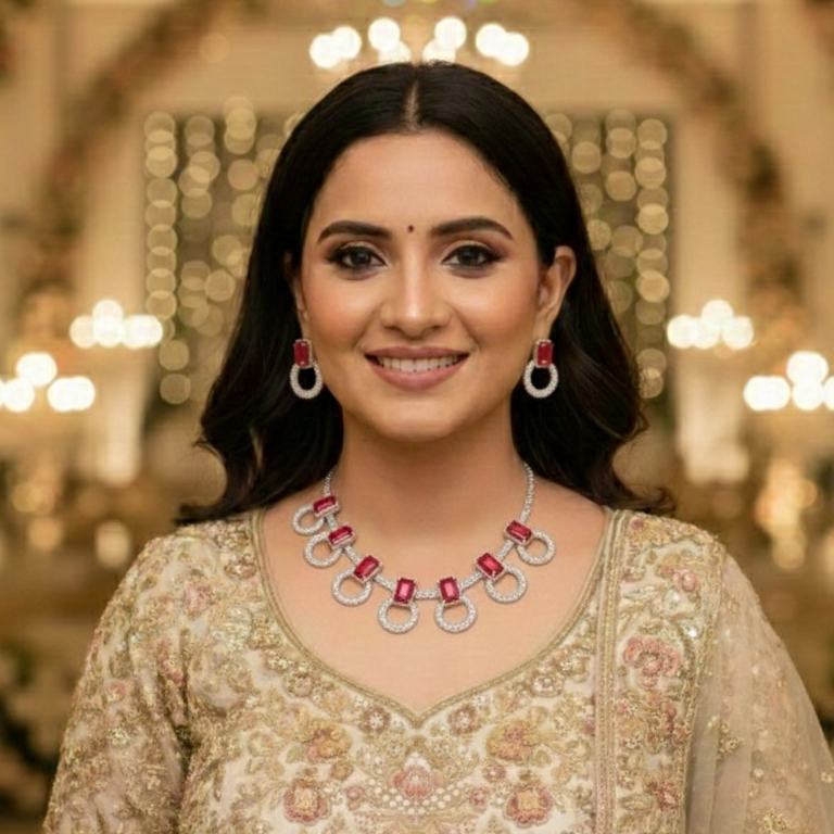 Zyra Bloom Ruby Radiance Luxury Necklace Set