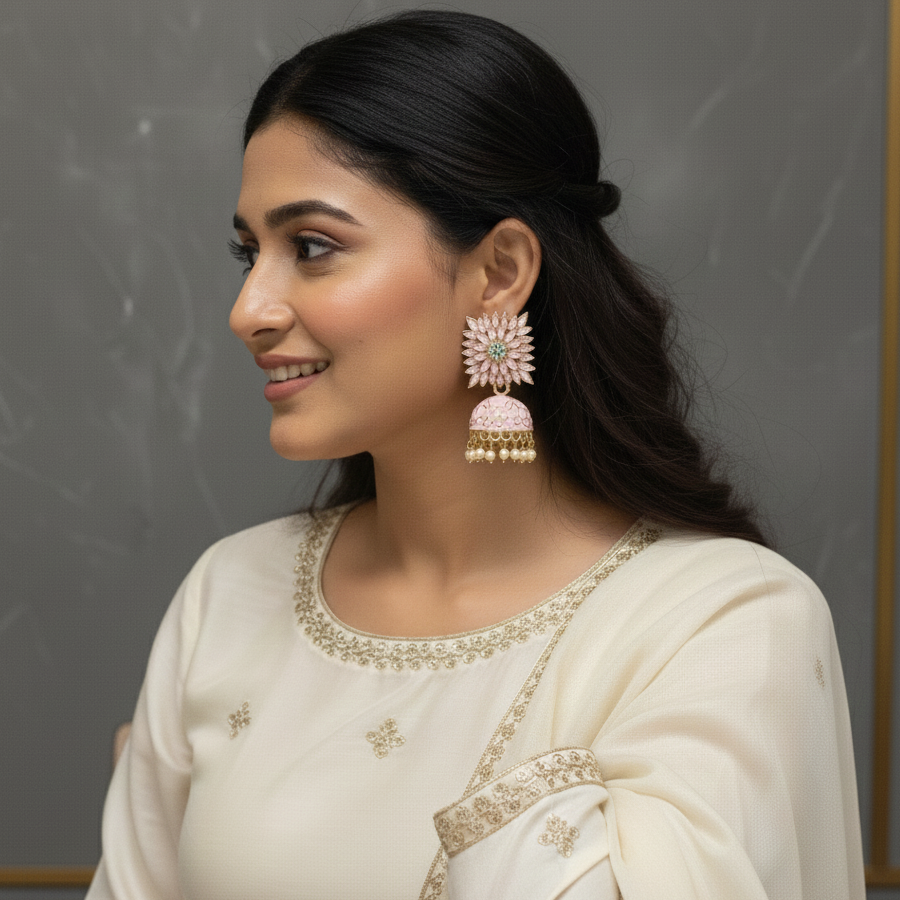 ZyraBloom Rosy Kriti Traditional Jhumka