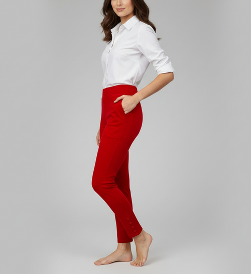 Crimson SleekFlex Button-Hem Stretch Potli Pants