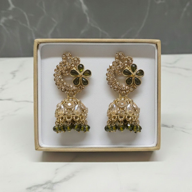 ZyraBloom Emerald Crescent Jhumka