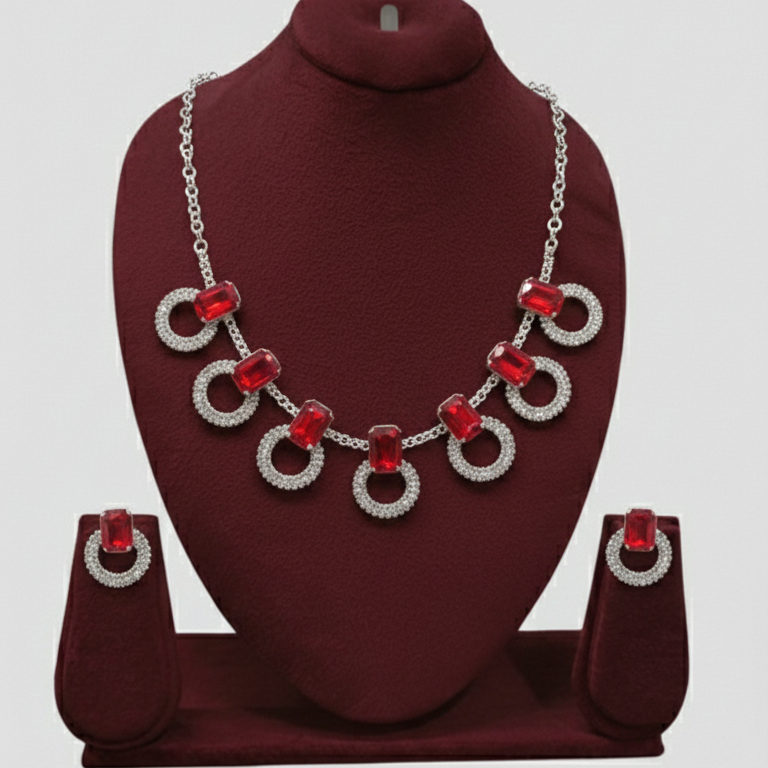 Zyra Bloom Ruby Radiance Luxury Necklace Set