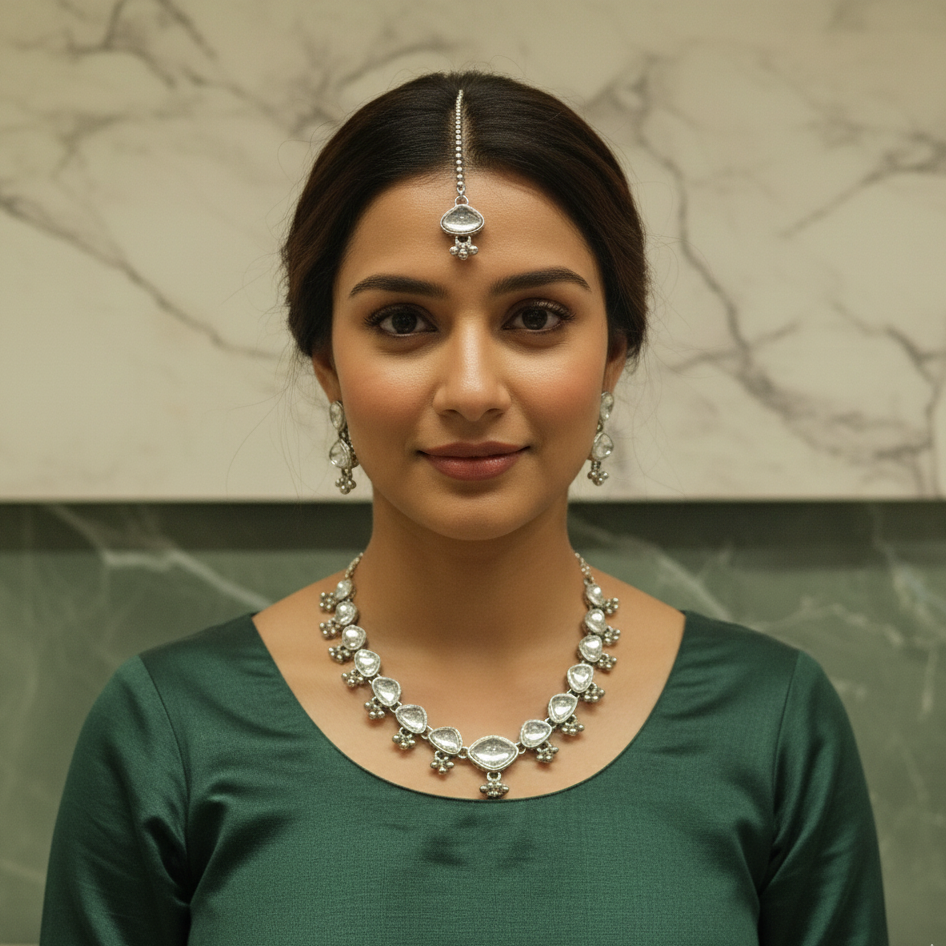 ZyraBloom Hard/Square Shape Design Heera Traditional Necklace Set