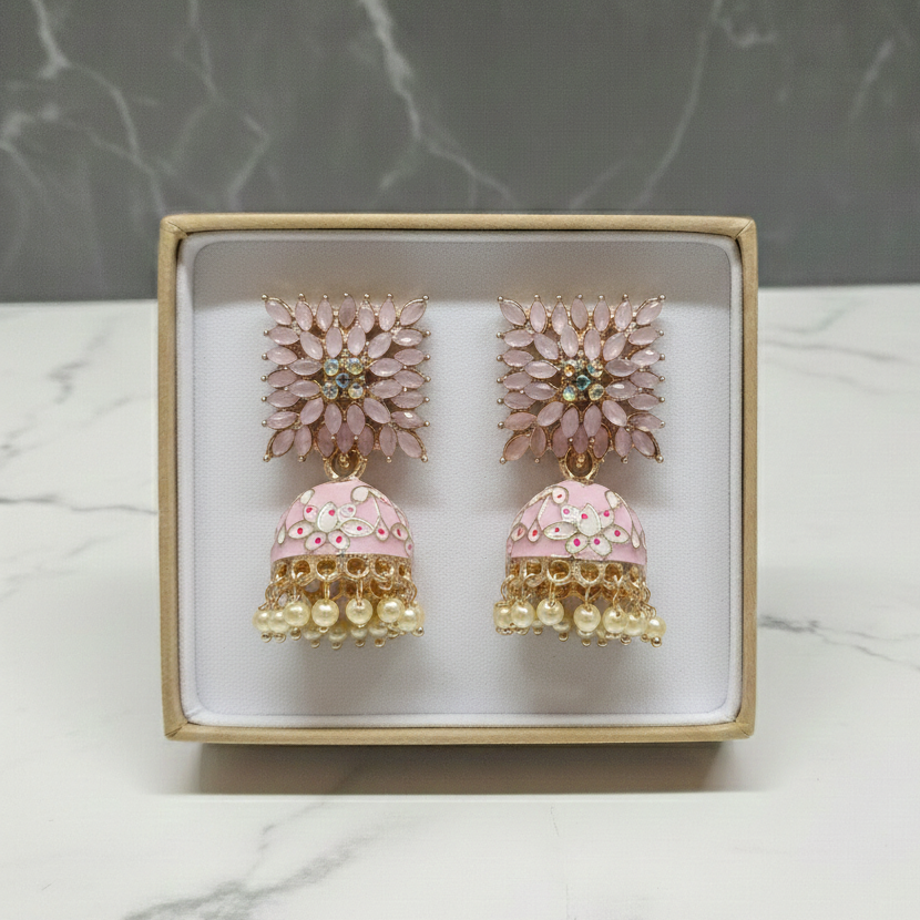 ZyraBloom Rosy Kriti Traditional Jhumka