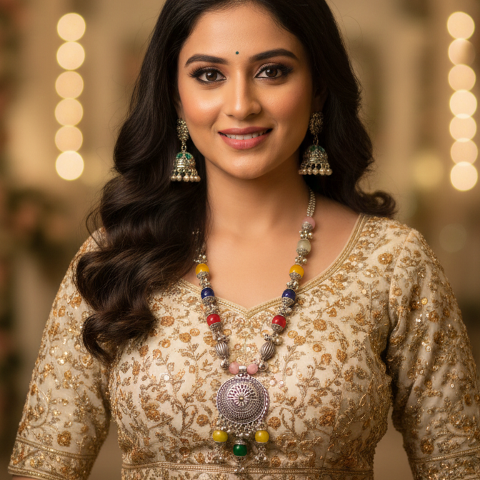 Zyra Bloom Premium Oxidised Necklace & Earrings Set