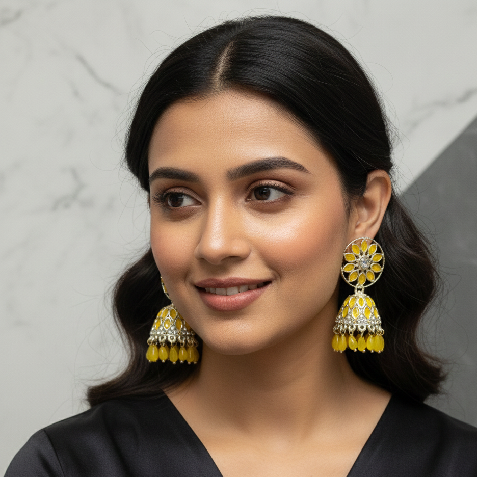 ZyraBloom SunPetal Kundan Jhumka