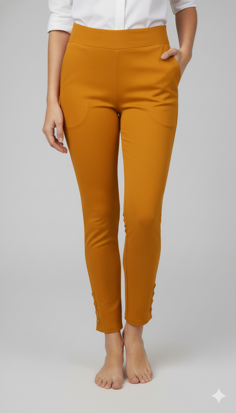 Crimson SleekFlex Button-Hem Stretch Potli Pants