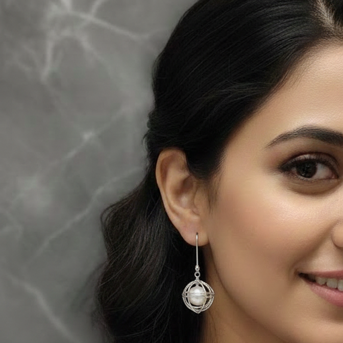 Modern Art Pearl Cage Drop Earrings