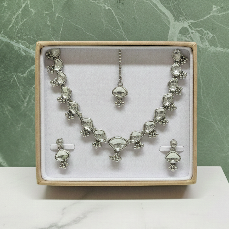 ZyraBloom Hard/Square Shape Design Heera Traditional Necklace Set