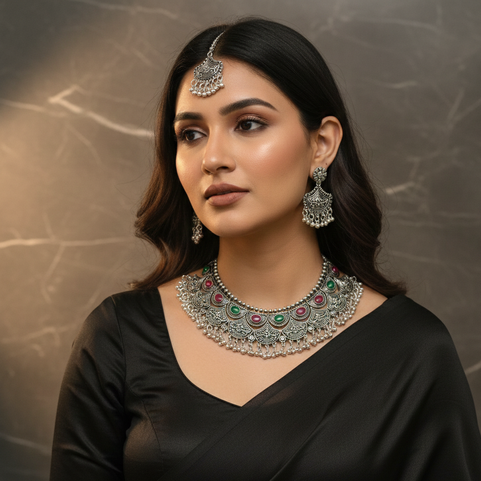 ZyraBloom Maharani Navratna Choker Set