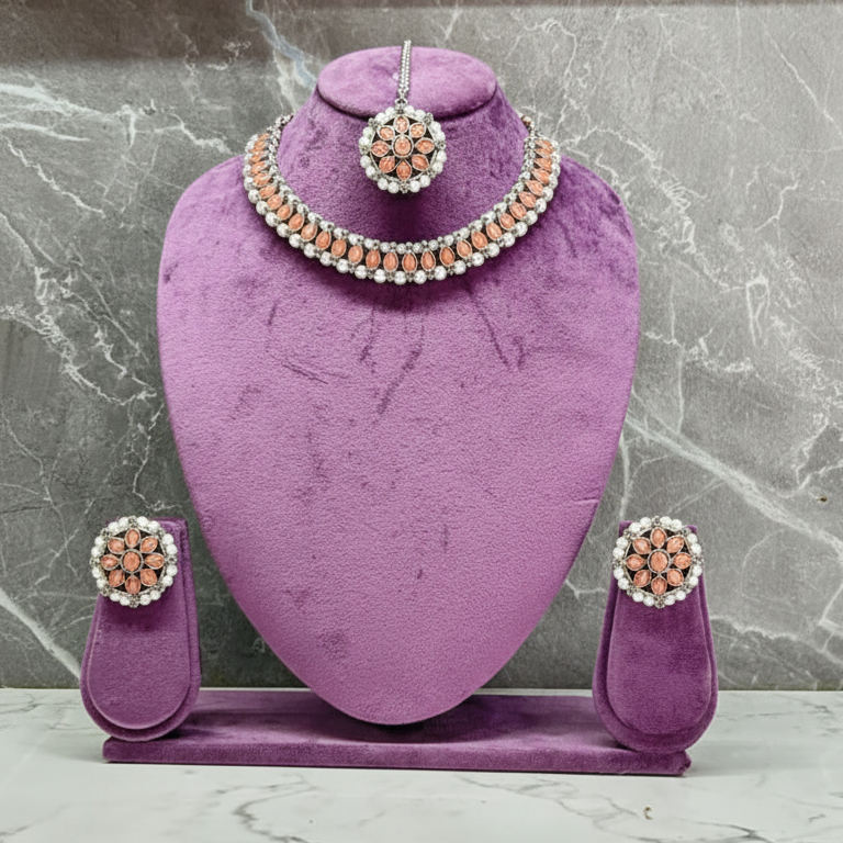 Zyra Bloom Rose Quartz Pearl Set