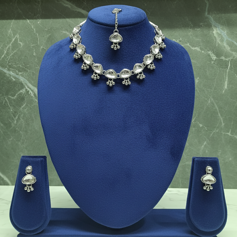 ZyraBloom Hard/Square Shape Design Heera Traditional Necklace Set