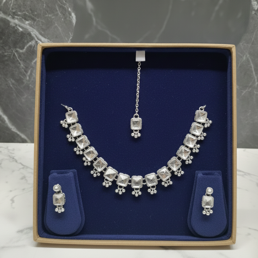 ZyraBloom Hard/Square Shape Design Heera Traditional Necklace Set