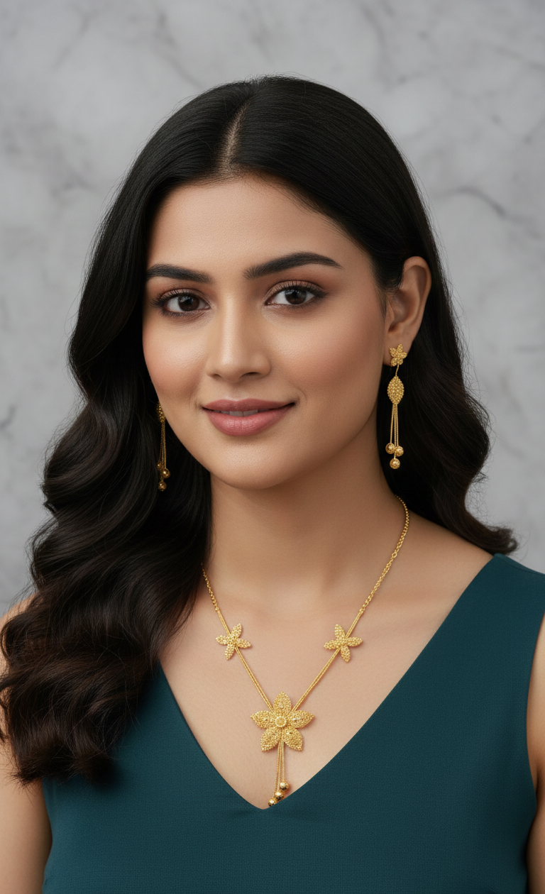 Zyra Bloom Golden Flower Charm Set