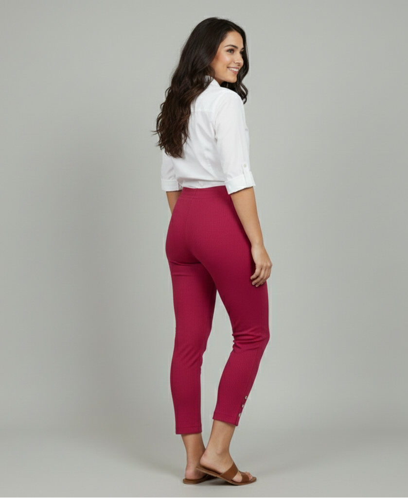 Crimson SleekFlex Button-Hem Stretch Potli Pants