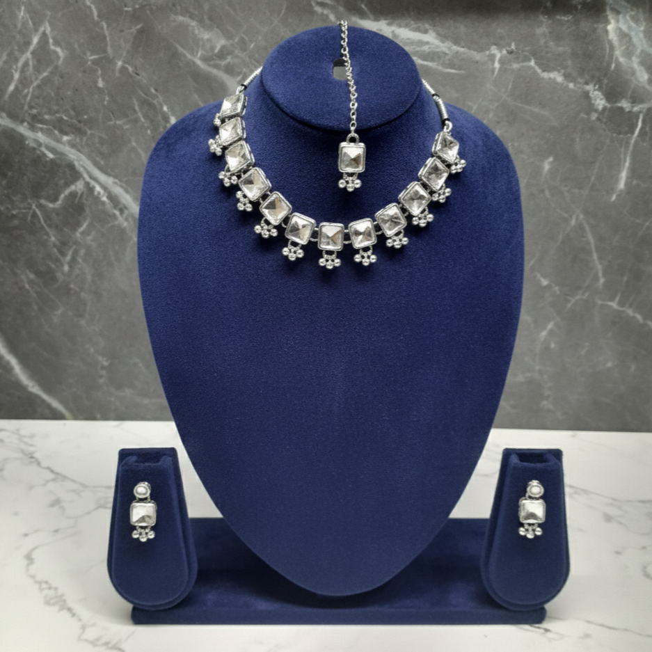 ZyraBloom Hard/Square Shape Design Heera Traditional Necklace Set
