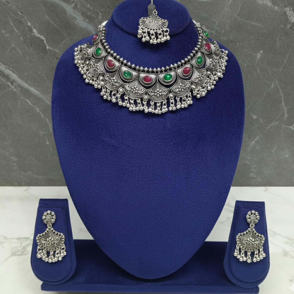 ZyraBloom Maharani Navratna Choker Set