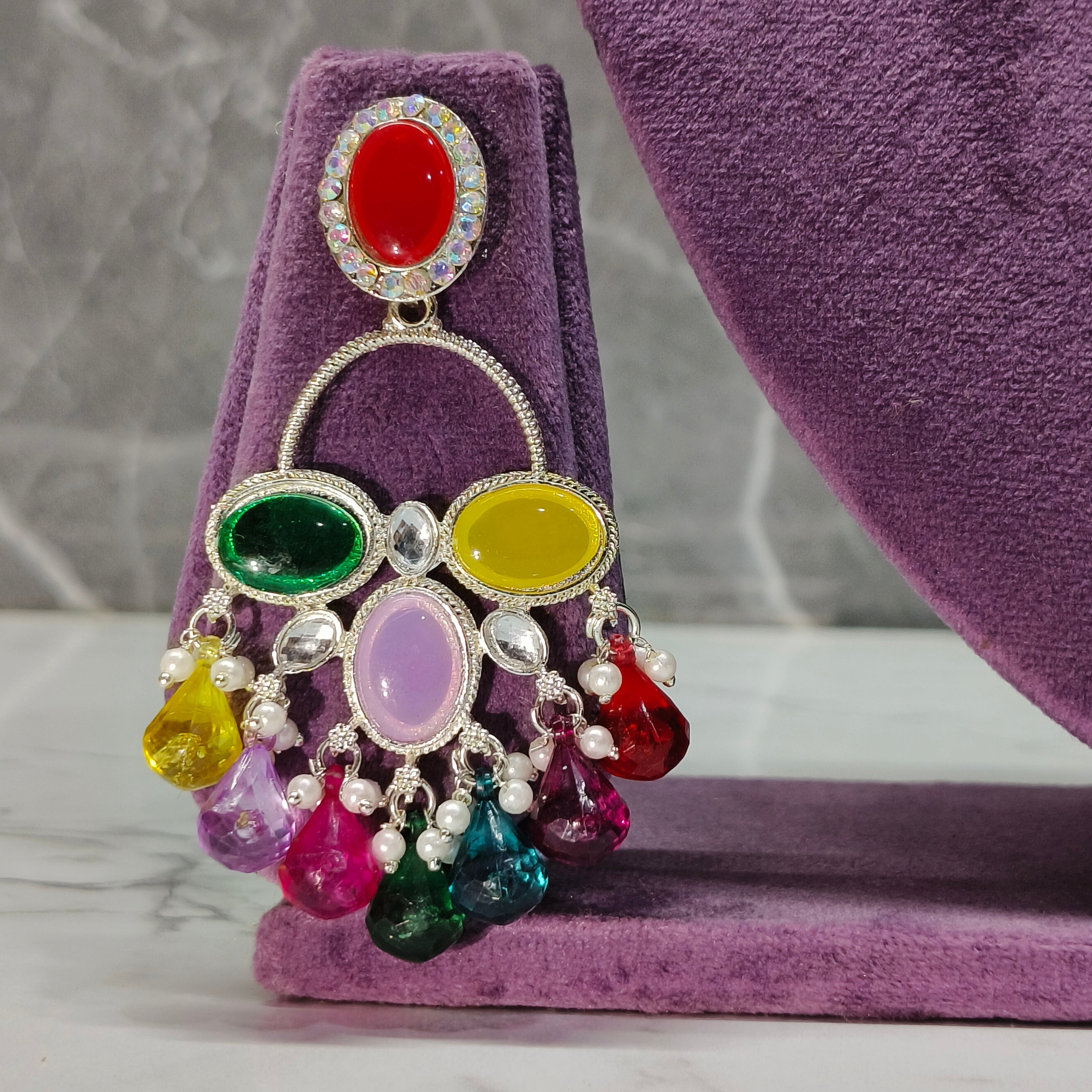 Zyra Bloom Rainbow Gem Chandelier Earrings