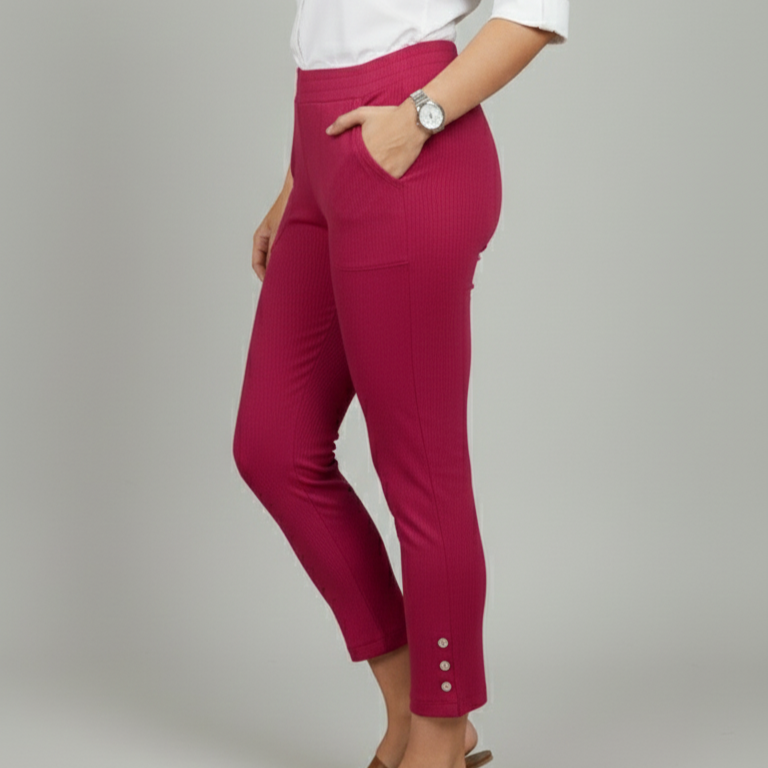 Crimson SleekFlex Button-Hem Stretch Potli Pants