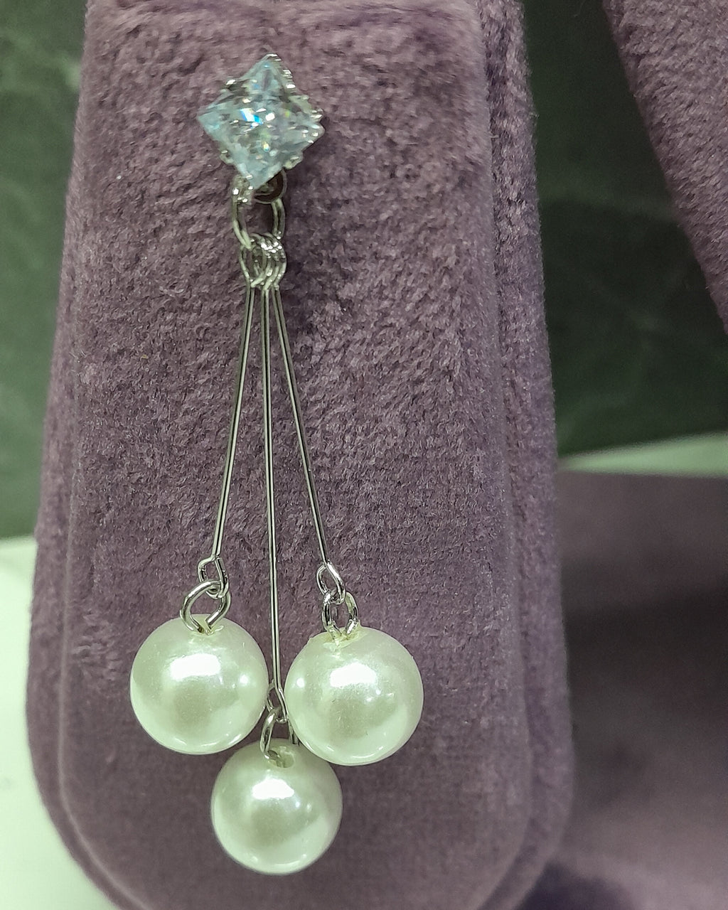 Crystal Stud Triple Pearl Drop Earrings